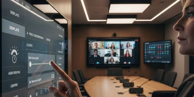 A boardroom AV system driven from a single touch panel