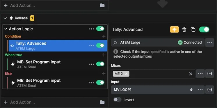 A conditional action in Buttons, firing only when a condition is met