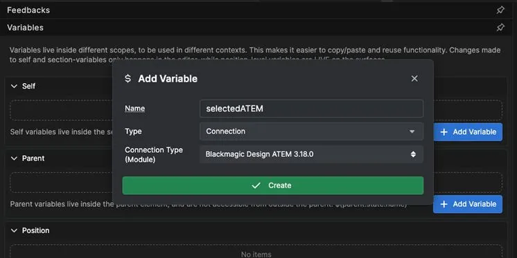 Patchable connections in Buttons, repointing a panel at another device