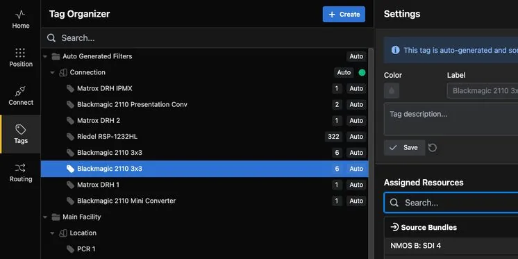 The Buttons tag organiser, grouping resources and connections