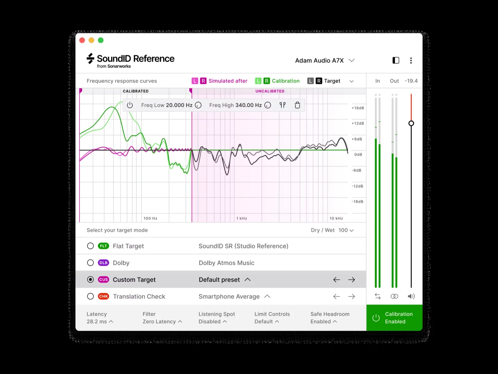 SoundID Reference showing a custom target curve applied across the band